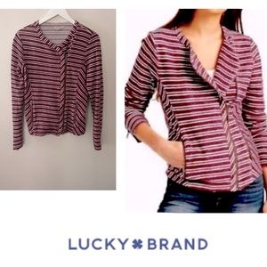 Lucky Brand 💯% Cotton Burgundy Striped Asymmetrical Jacket